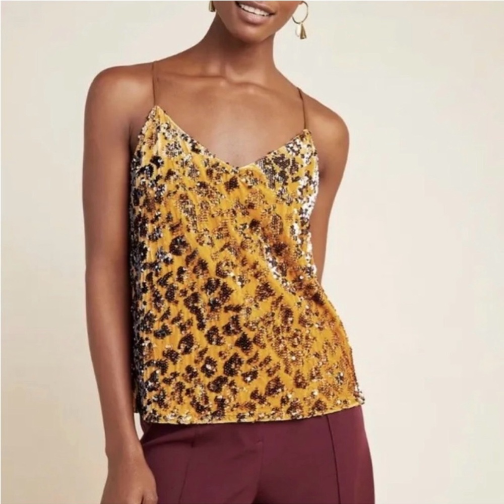 Anthropologie Sequin & Velvet Leopard Print Cami Top, BNWT, Size Small